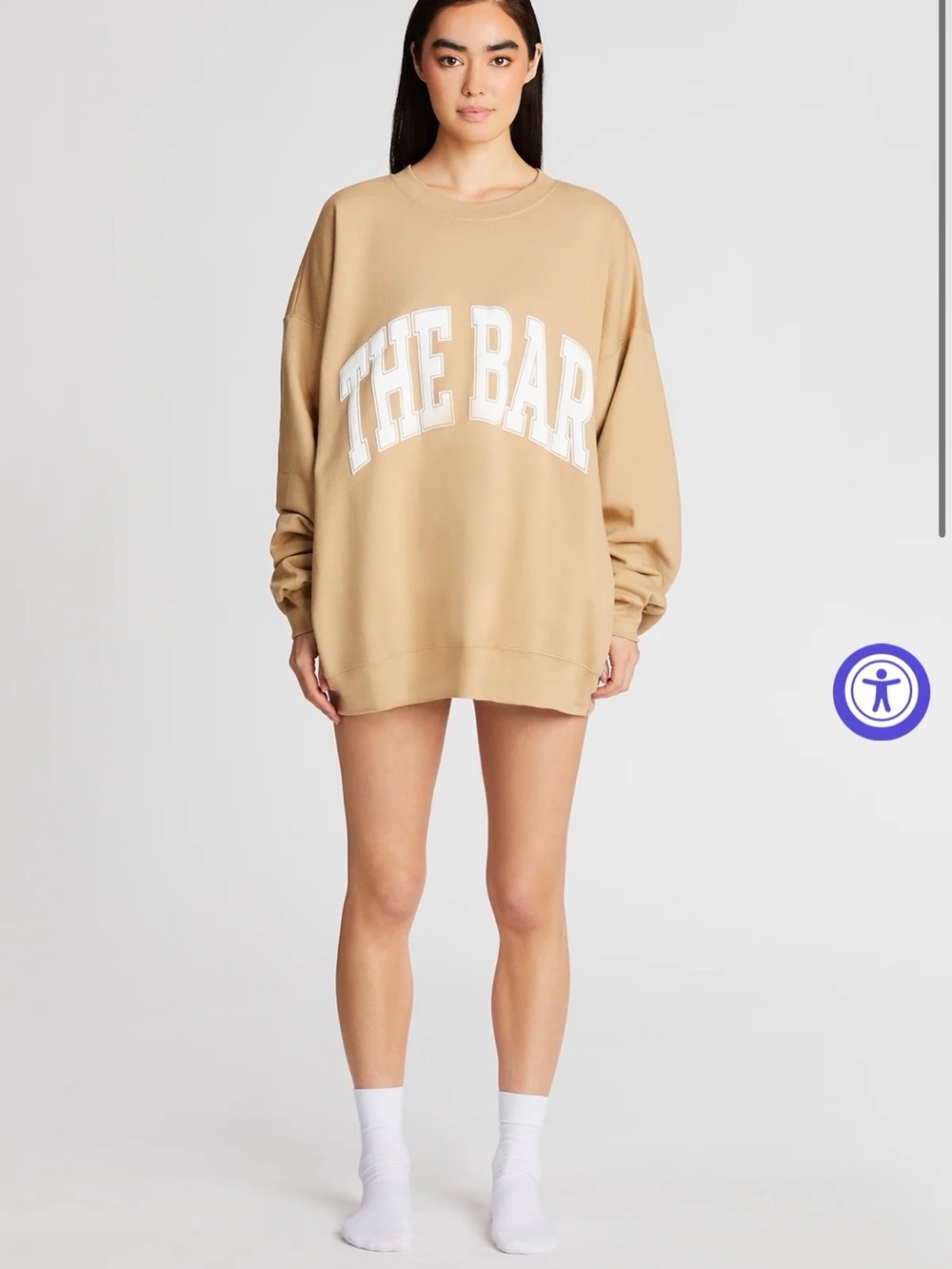 The Bar Varsity Oversized Crewneck Sweatshirt - Beige